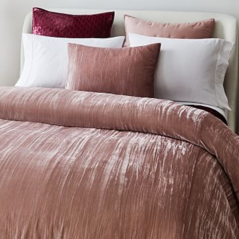Pottery Barn Velvet Duvet and Shams (Vintage Pink) (King Size)